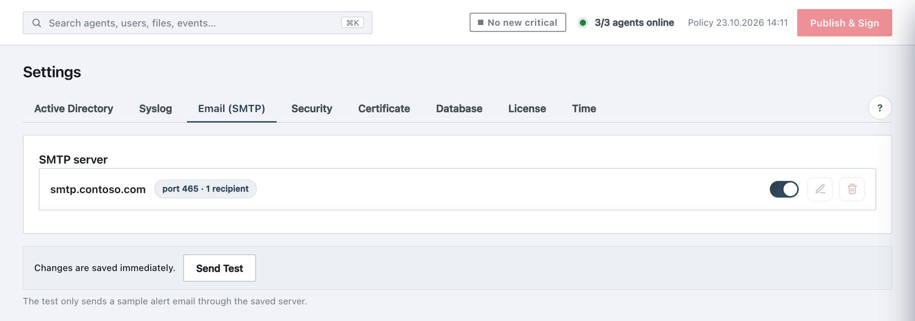 Settings → Email (SMTP).
