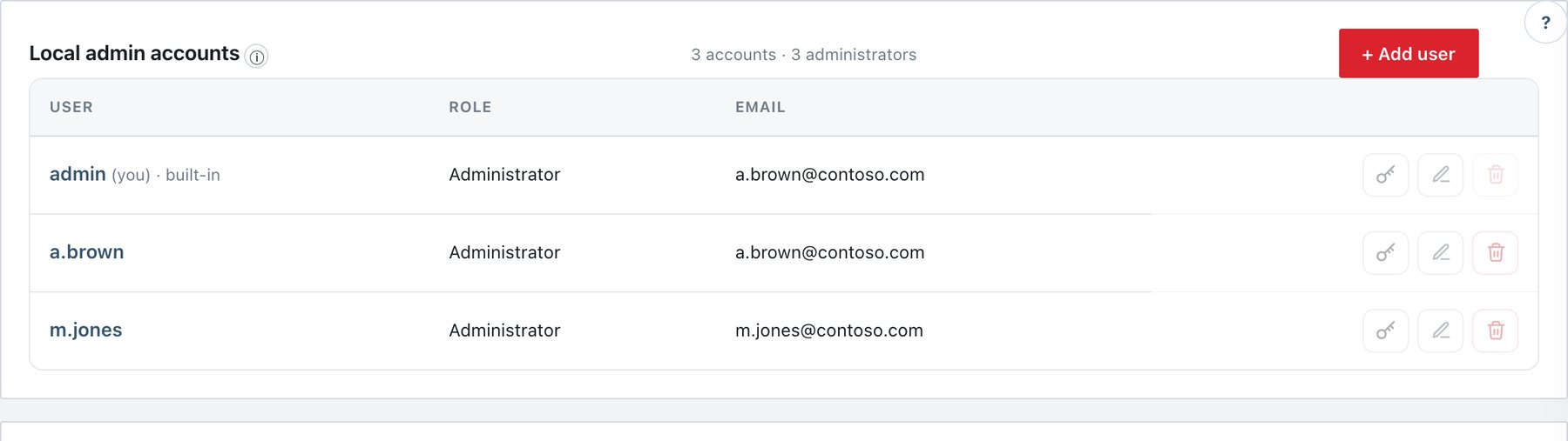 Administration → Users: local console accounts.