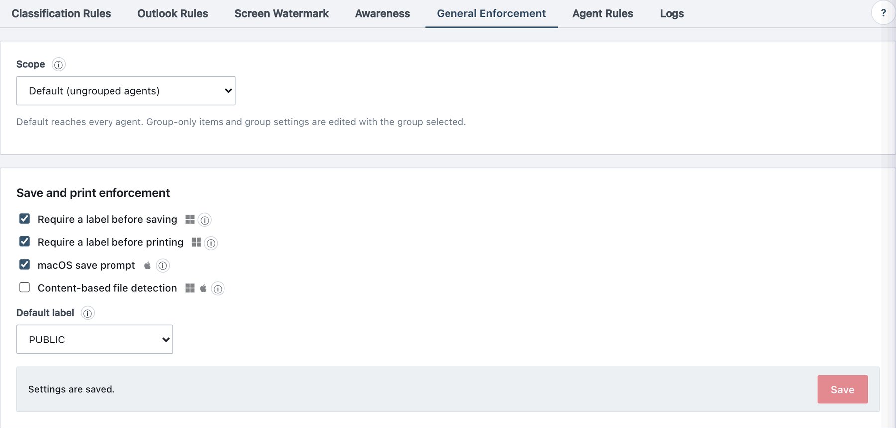 Policy → Rules → General Enforcement.