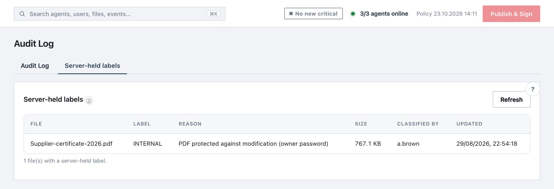 Audit Log → Server-held labels.